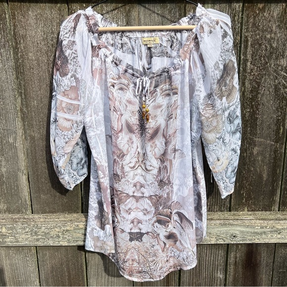 One World White and Grey Sheer Layered Top - Picture 1 of 7